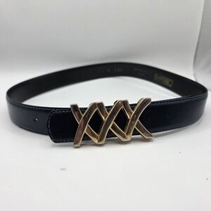 Leather Shop Accessories Vintage Black Leather Belt Gold XXX Buckle USA Made M